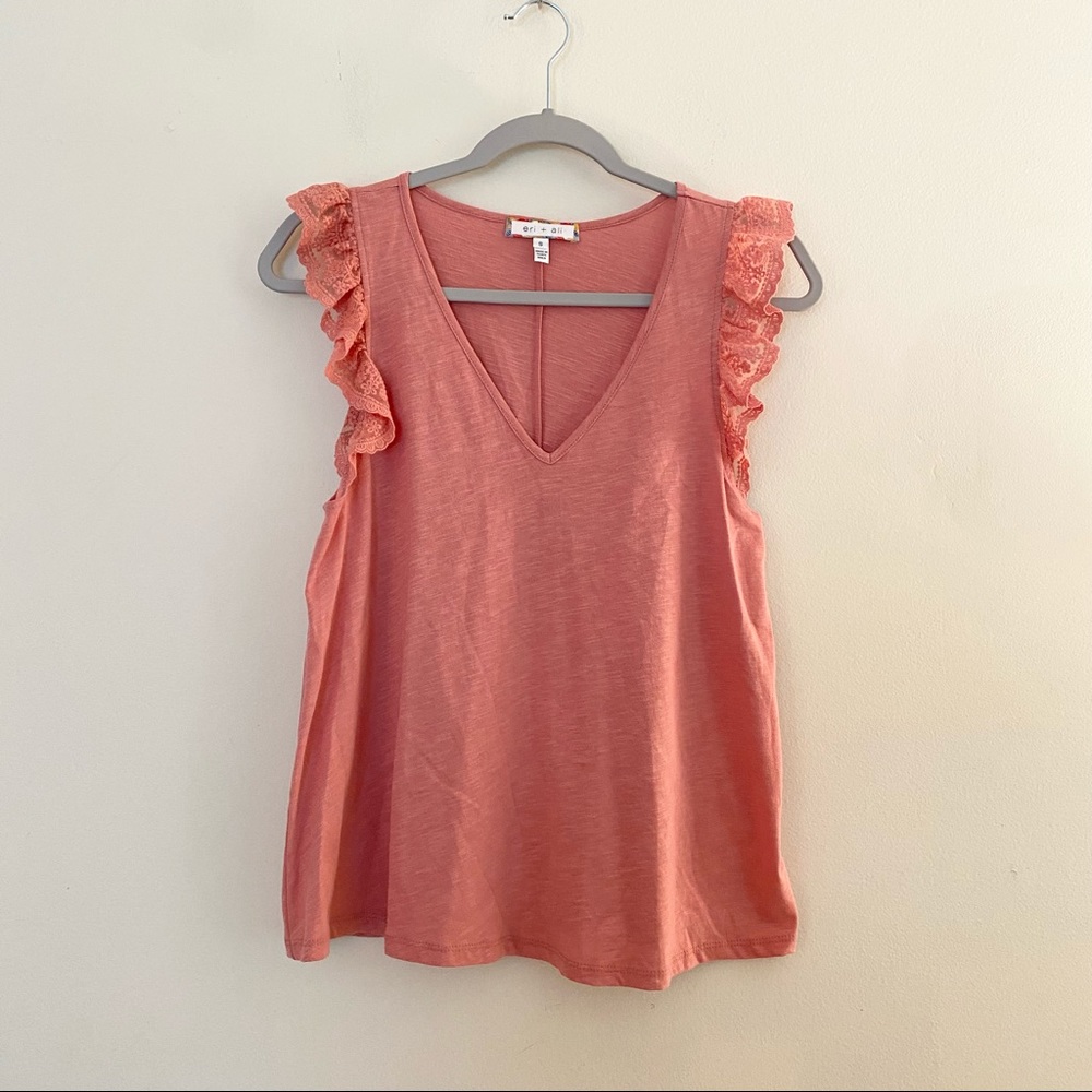 Eri + Ali Top Pink Lace flutter Sleeve - Anthropologie